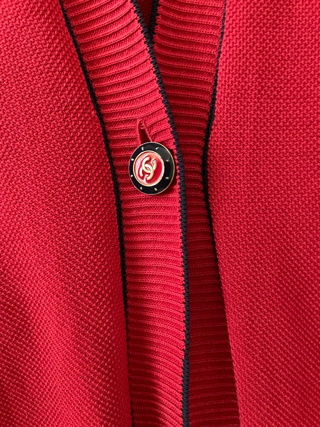 Chanel Red Cardigan with Black Trim and CC Buttons - photo 5