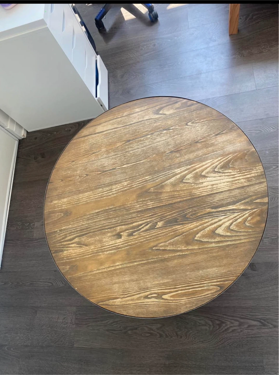Round Wood Top Coffee Table with Metal Base - photo 2