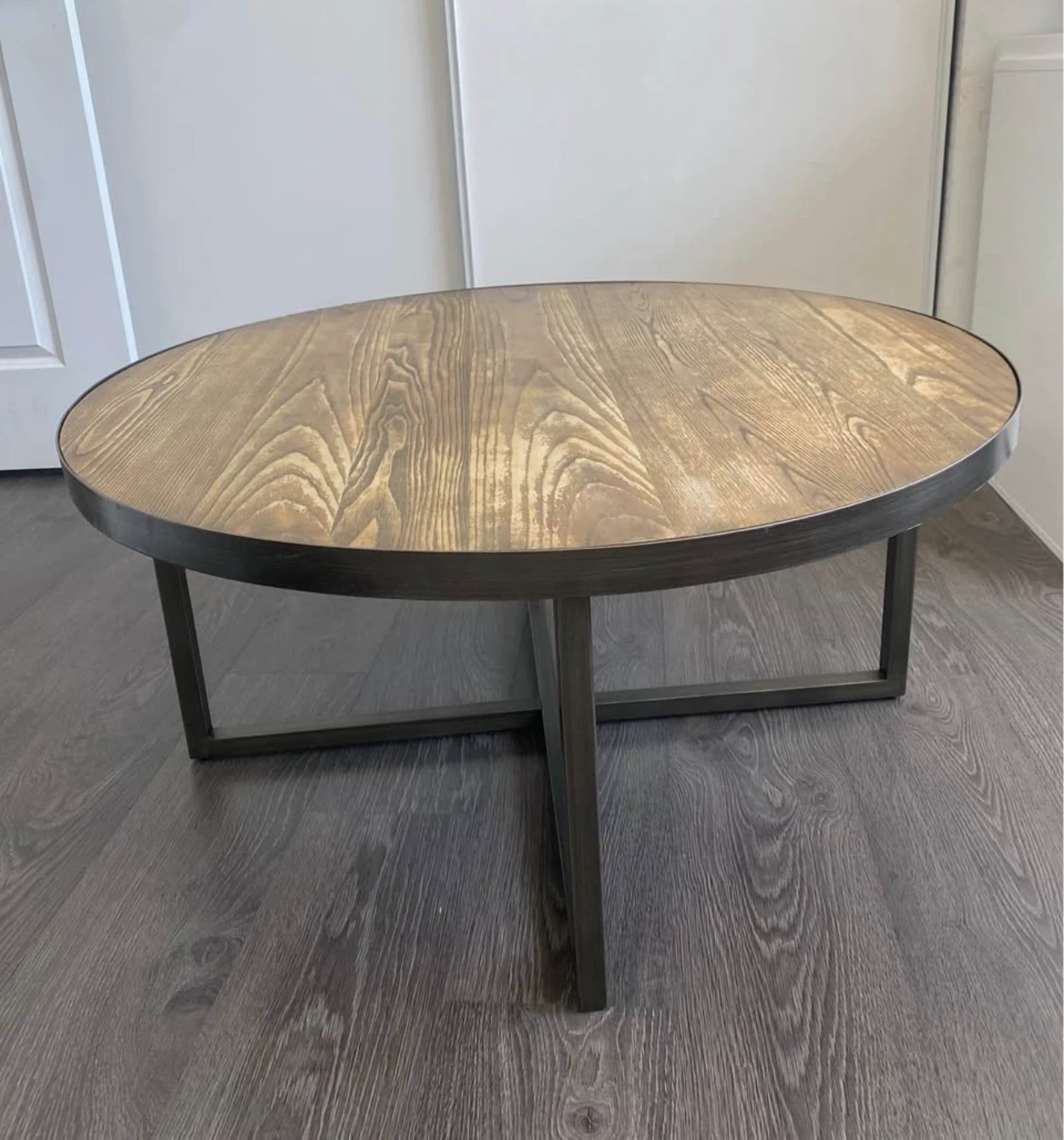 Round Wood Top Coffee Table with Metal Base - photo 3