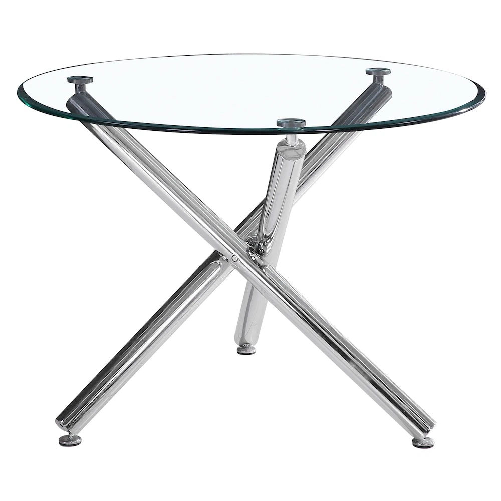 Round Glass Dining Table with Chrome X-Base