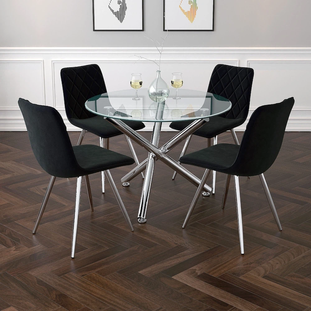 Round Glass Dining Table with Chrome X-Base - photo 2
