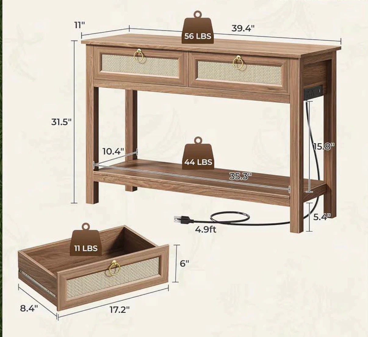 SUPERJARE Console Table with Charging Station - photo 2