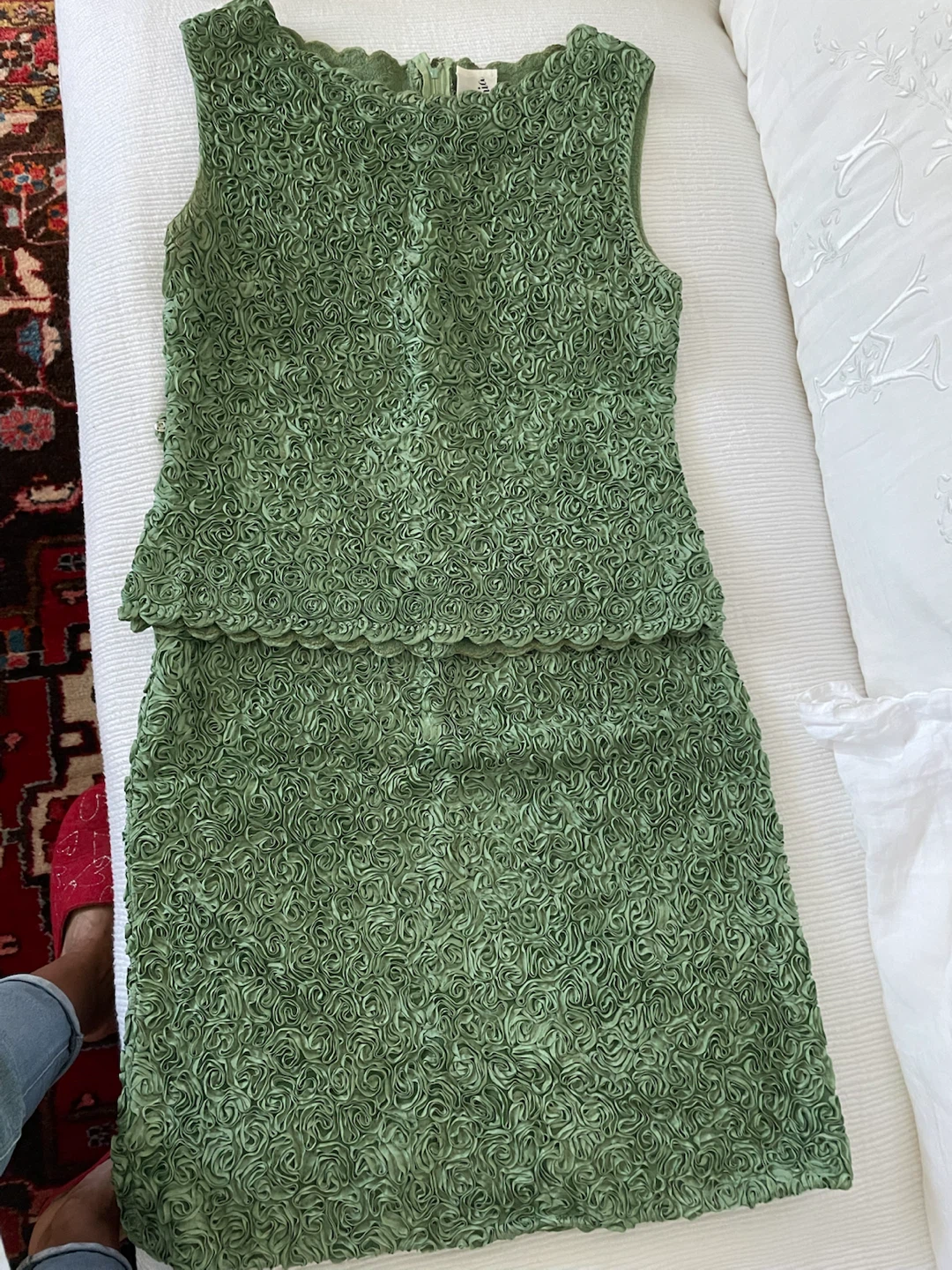 Caledonia Green Rose Applique Dress & Skirt Set