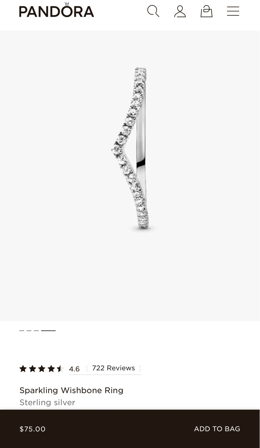 Pandora Sparkling Wishbone Ring Sterling Silver