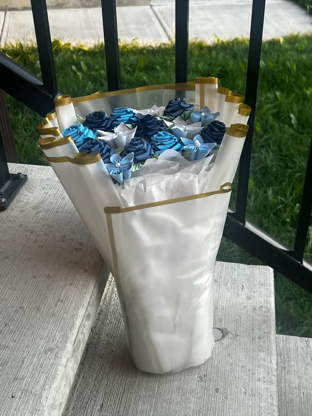Blue Origami Flower Bouquet