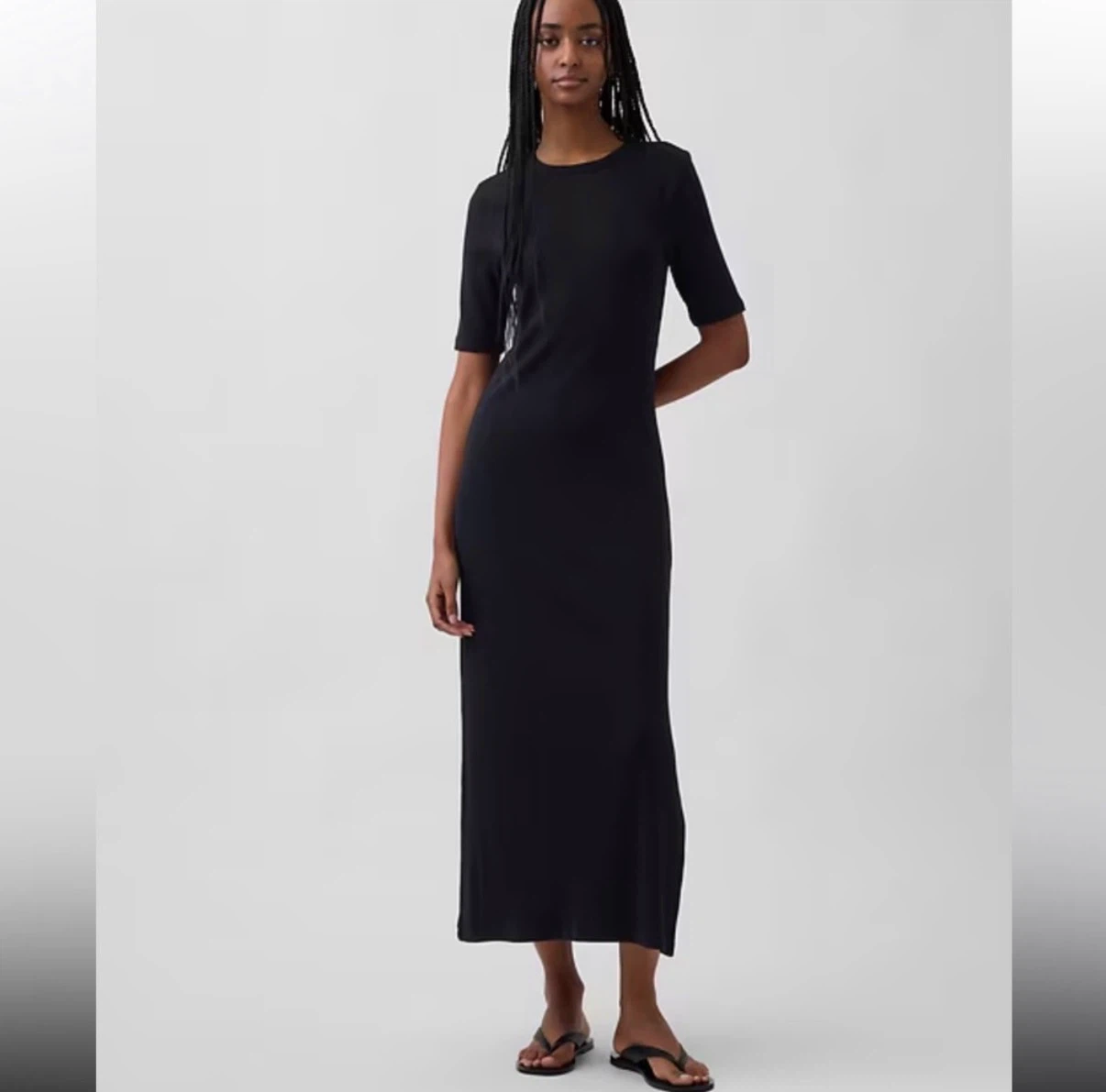 GAP NWT Black Ribbed Knit Midi Dress