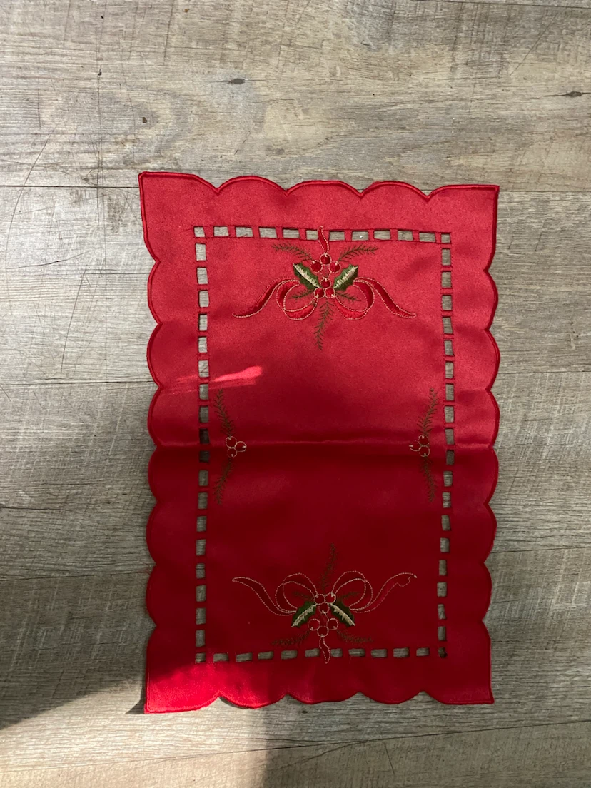 Red Christmas Holly Table Runner