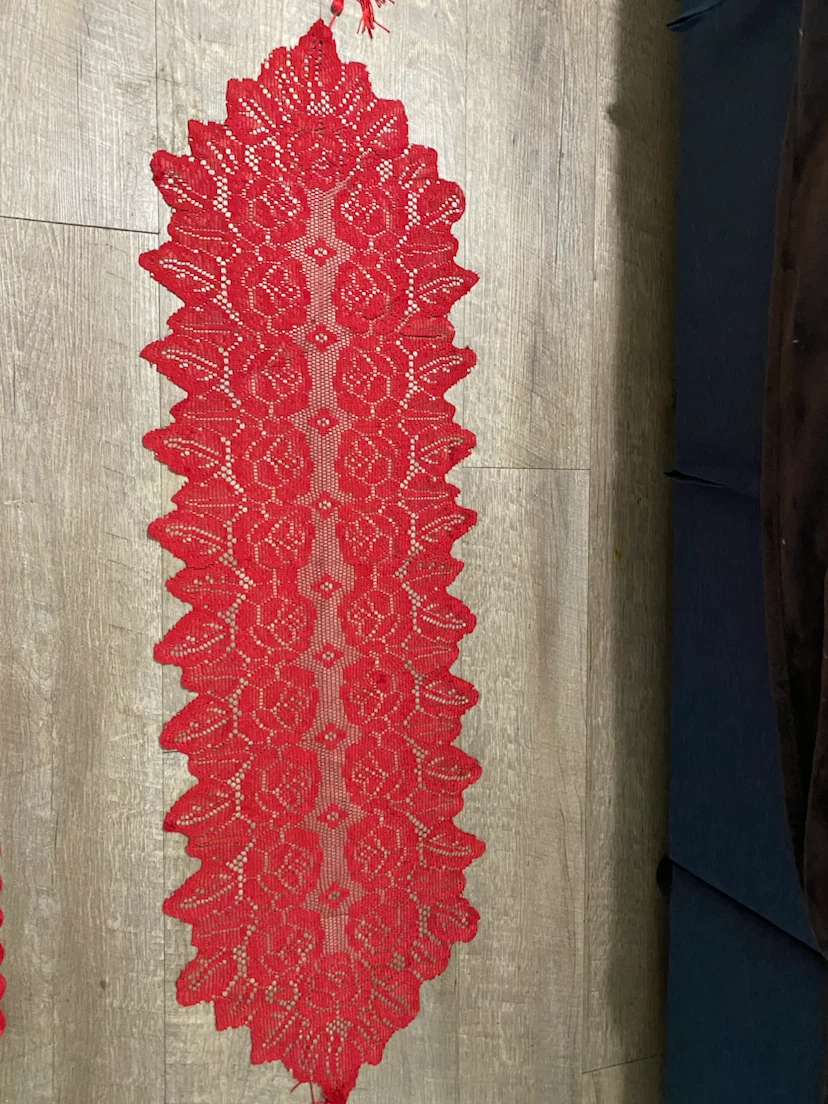 Red Lace Table Runner with Rose Pattern