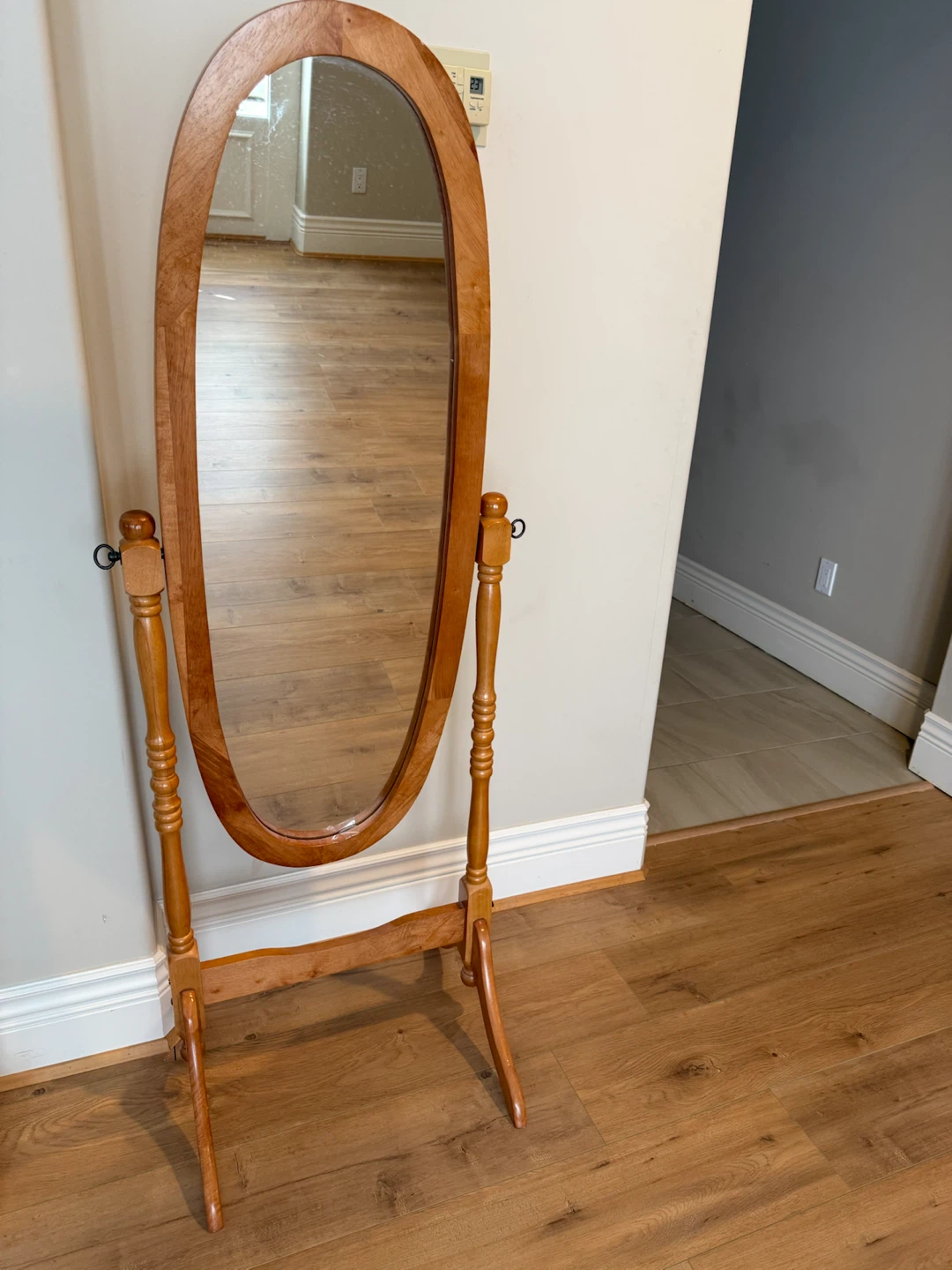 Wooden Oval Standing Mirror