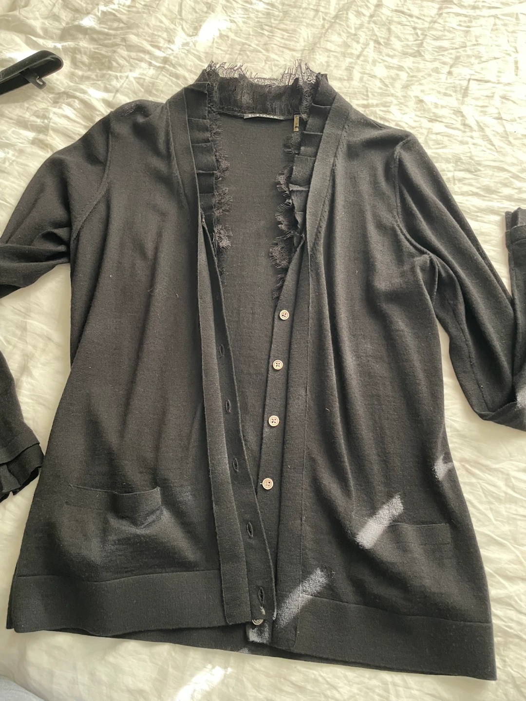 Elie Tahari Black Lace Trim Cardigan