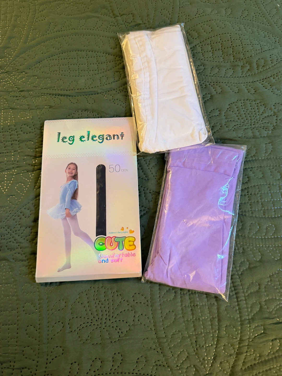 3 pair of stockings! Leg Elegant Girls Tights - Navy, Size 11-13