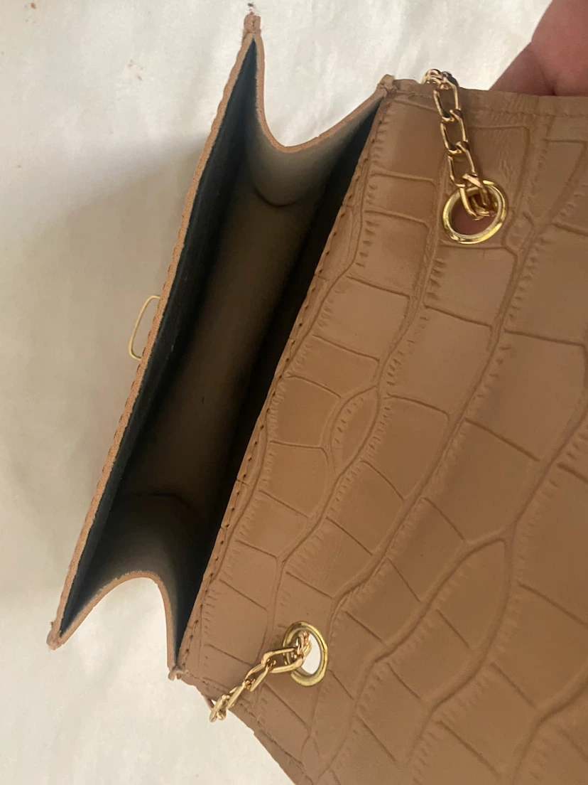 Tan Croc-Embossed Chain Shoulder Bag - photo 2