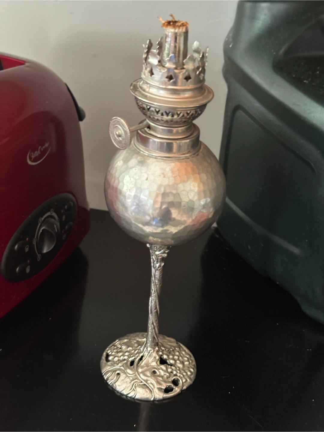 Vintage Bernard Chaudron pewter oil lamp