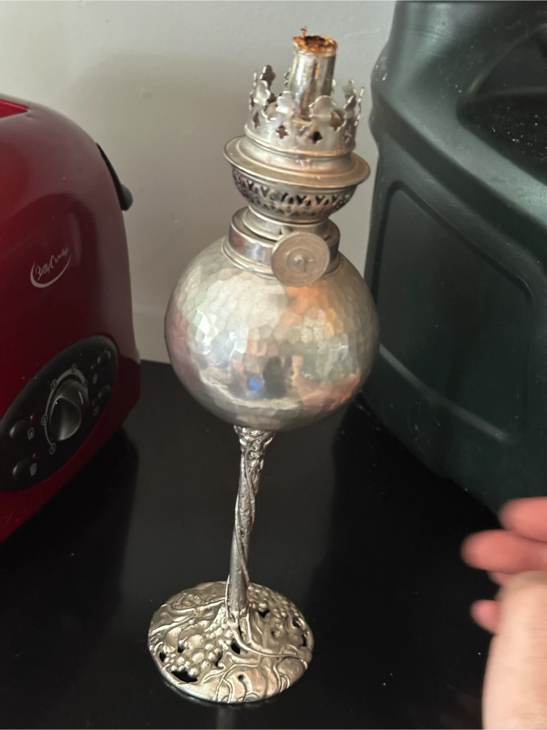 Vintage Bernard Chaudron pewter oil lamp - photo 2