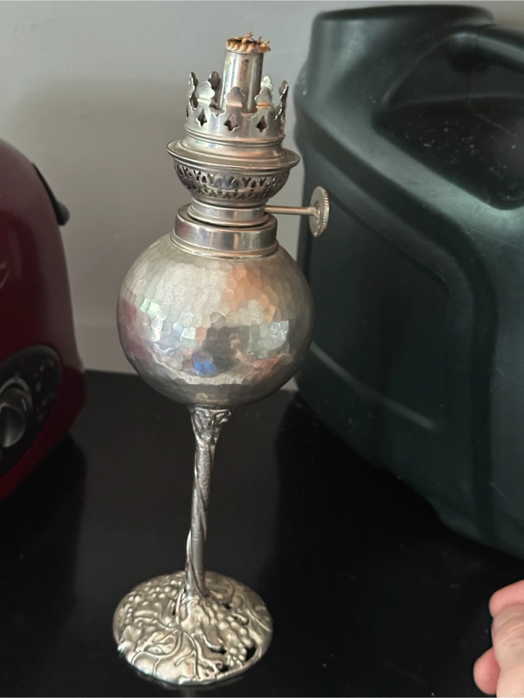 Vintage Bernard Chaudron pewter oil lamp - photo 3
