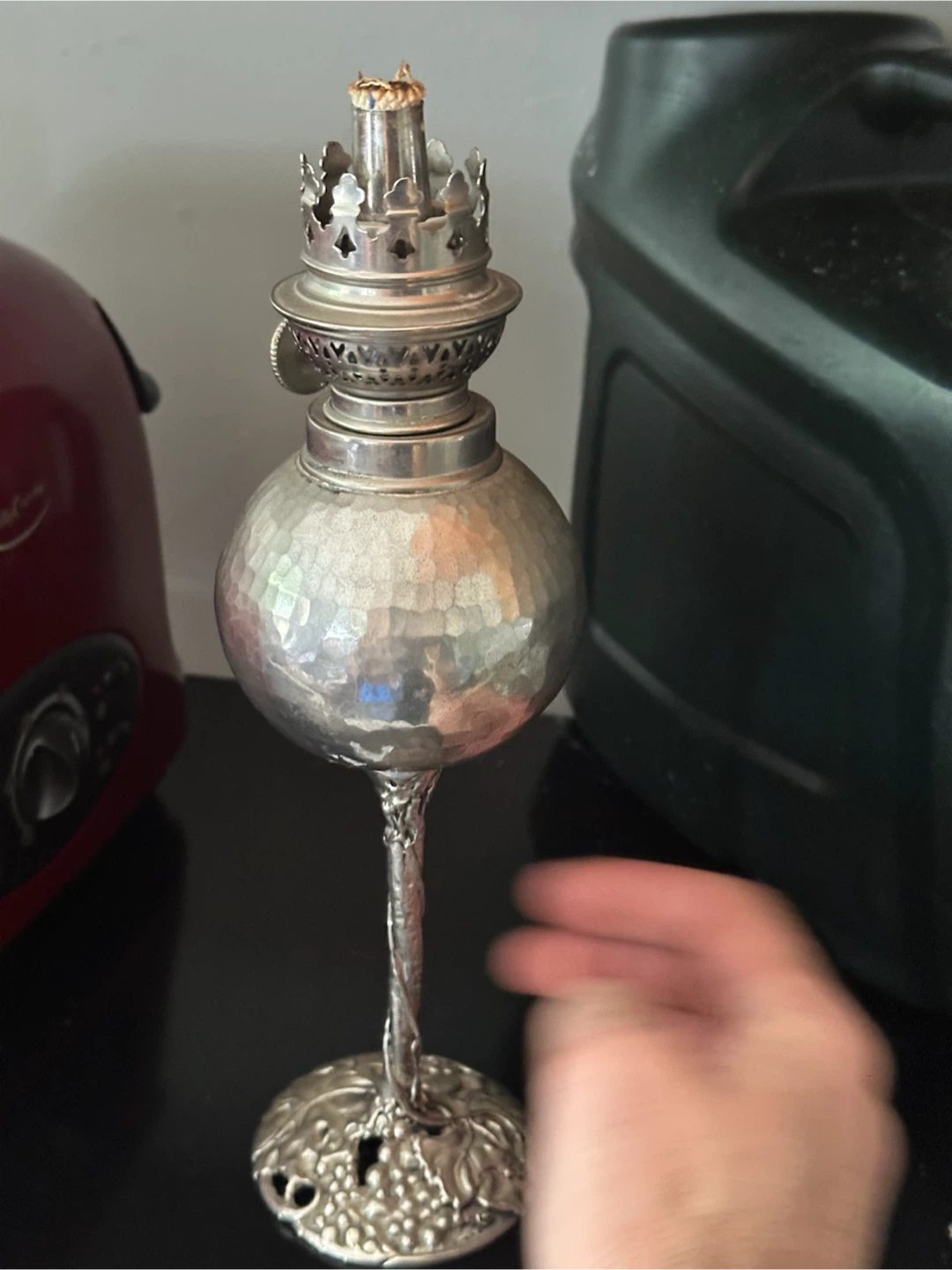Vintage Bernard Chaudron pewter oil lamp - photo 4