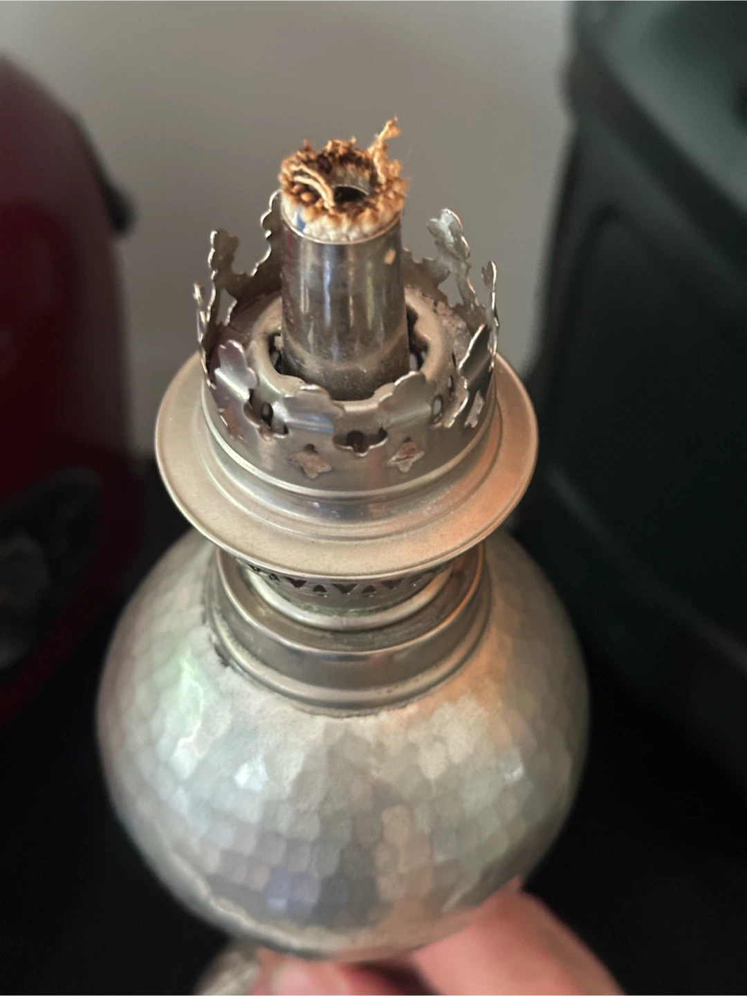 Vintage Bernard Chaudron pewter oil lamp - photo 5