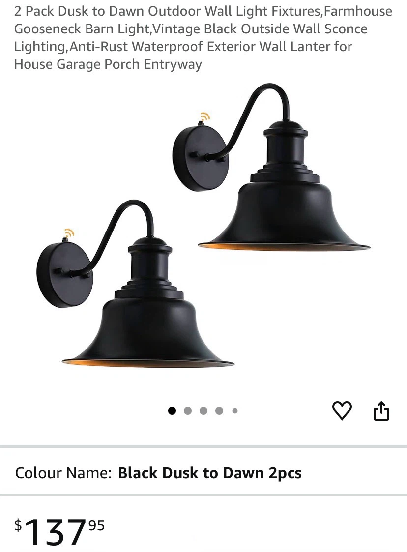 New 2 Pack Dusk to Dawn Outdoor Gooseneck Barn Lights