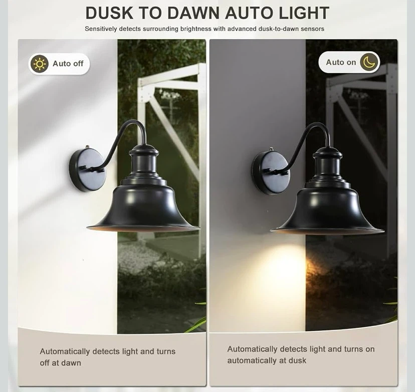 New 2 Pack Dusk to Dawn Outdoor Gooseneck Barn Lights - photo 5