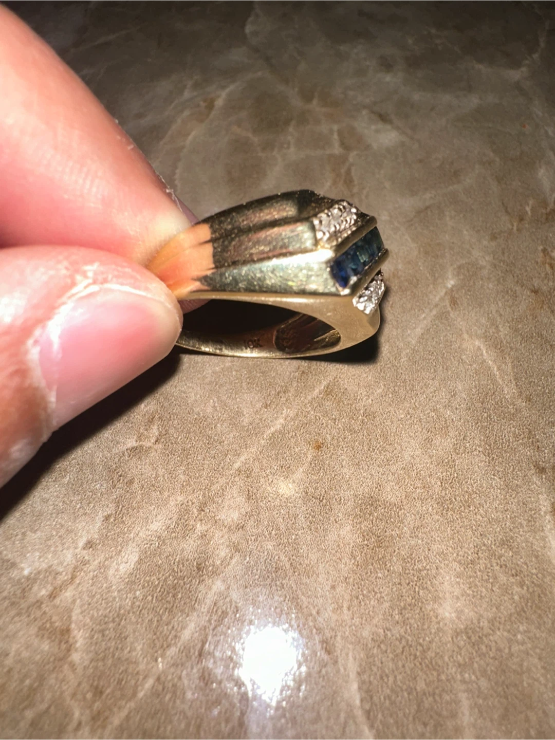 Gold Ring with Sapphire and Diamonds - photo 3