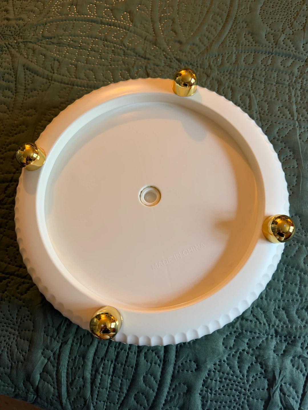 White Round Serving Platter with Gold Feet - photo 2