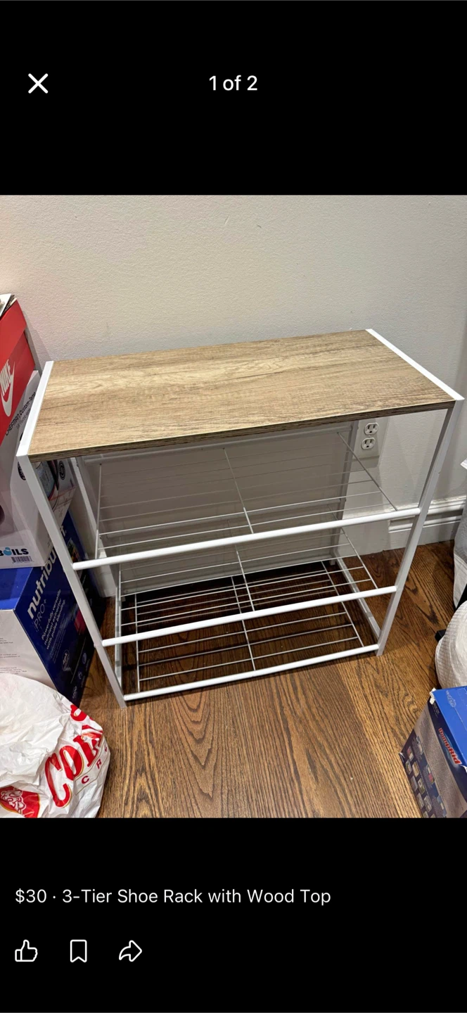3-Tier Shoe Shelf with Wood Top - photo 2