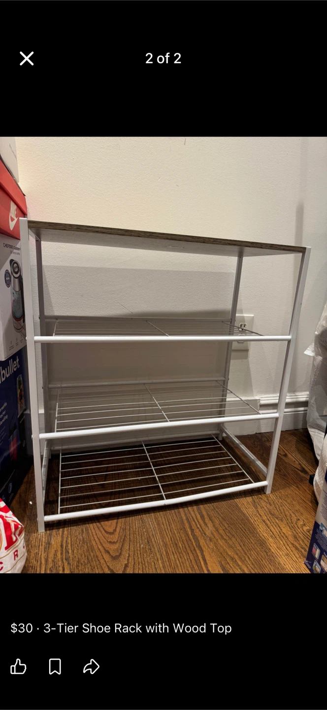 3-Tier Shoe Shelf with Wood Top