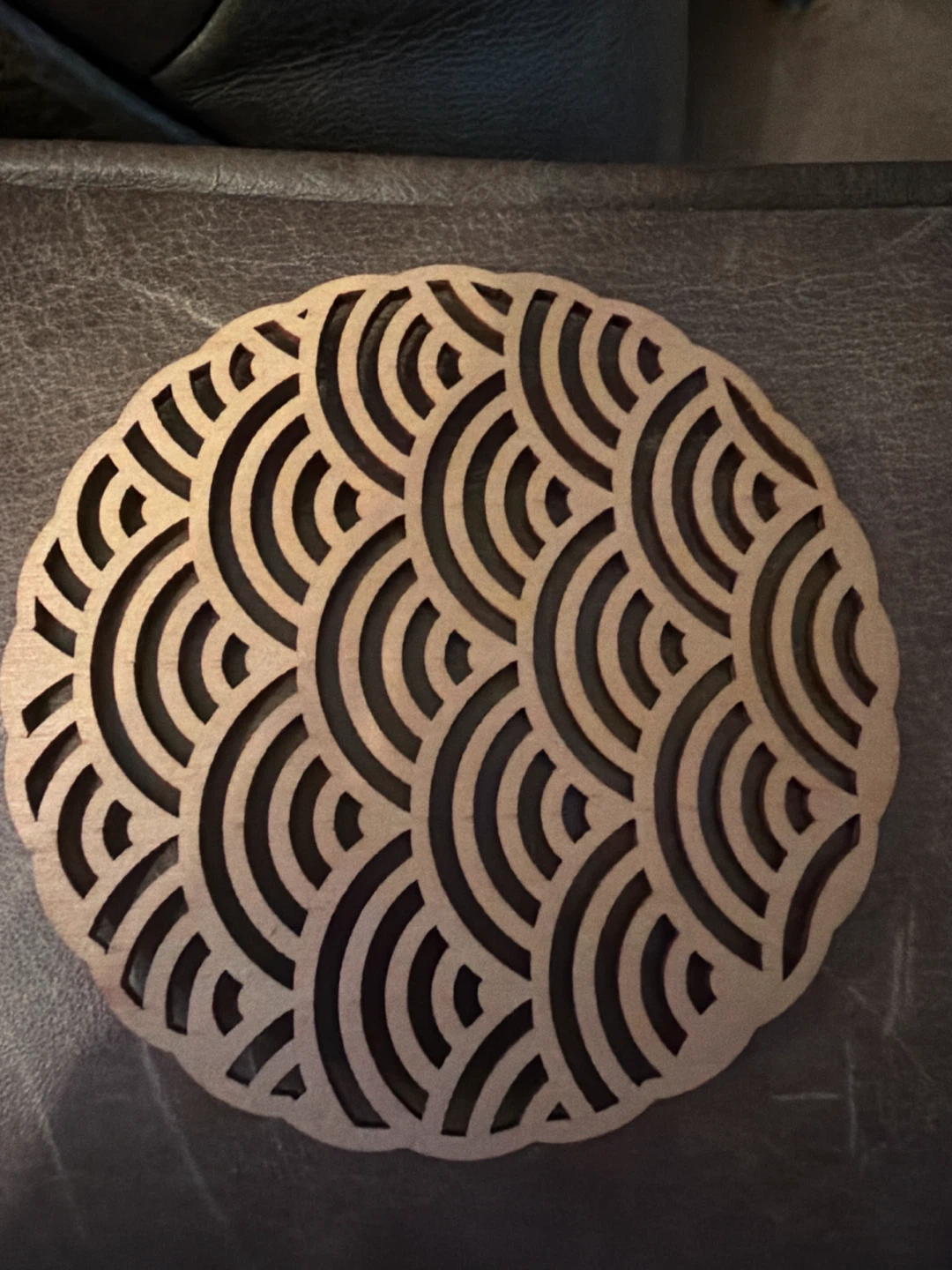Wooden Coaster with Wave Pattern