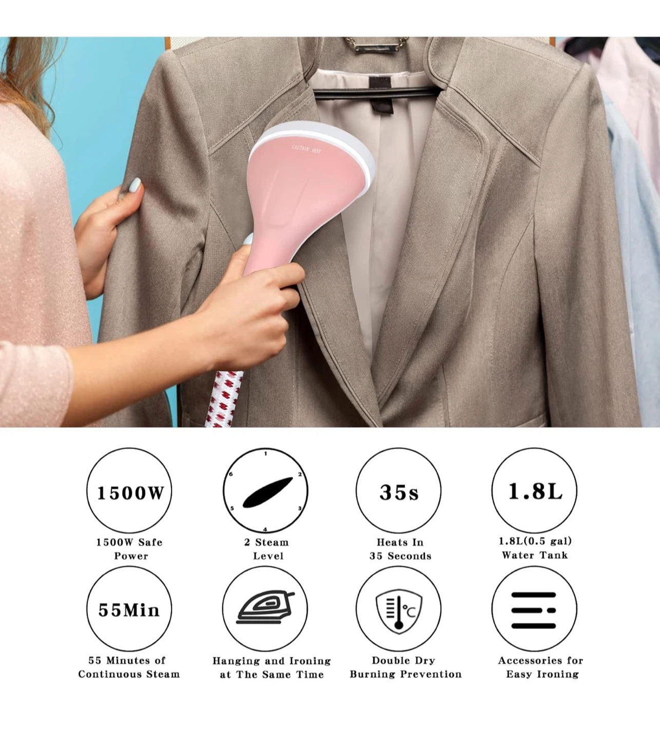 Steamer for Clothes Standing, 1500W - photo 4