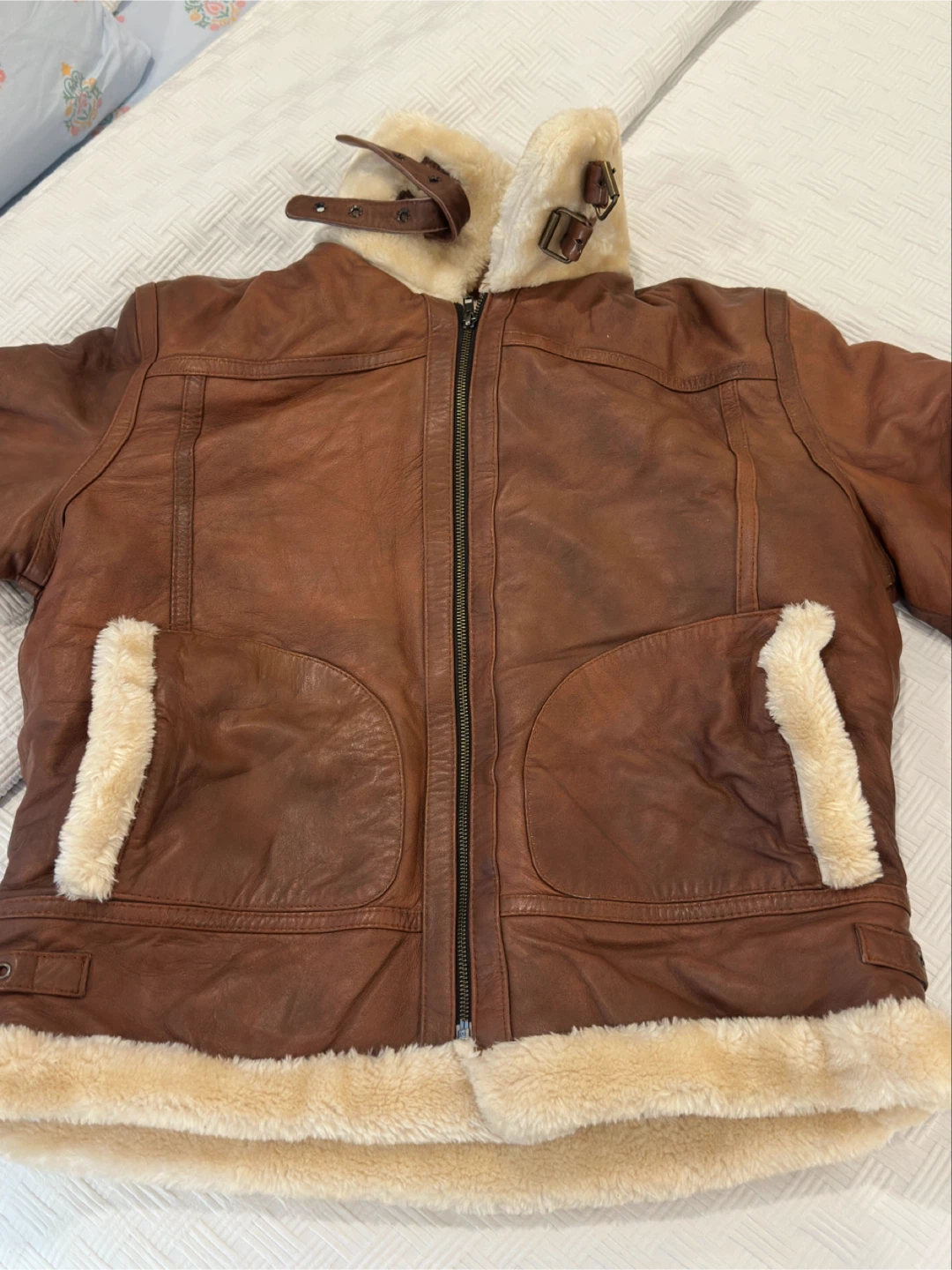 Brown Faux Fur Lined Leather Jacket
