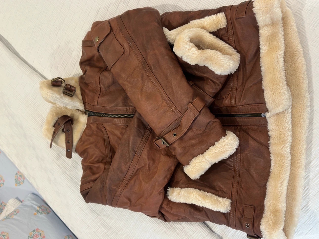 Brown Faux Fur Lined Leather Jacket - photo 2