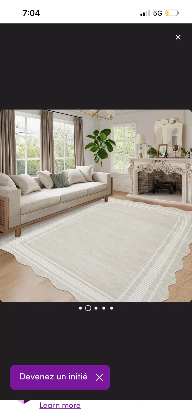 New Machine-washable Cream Scalloped Area Rug