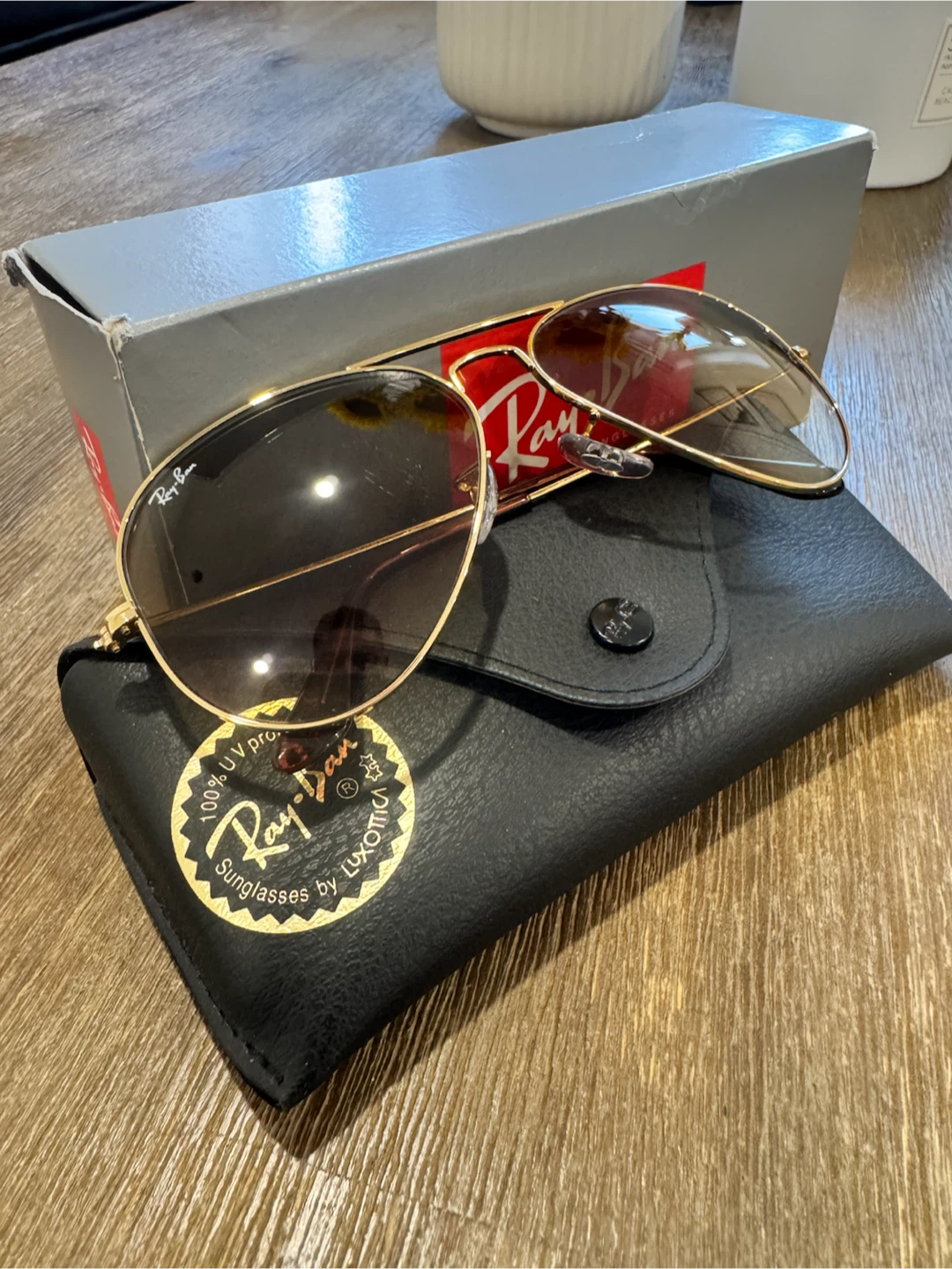 Ray-Ban Aviator Sunglasses Gold Frame Brown Gradient Lenses