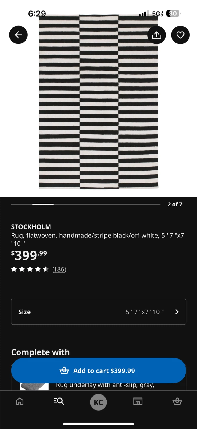 IKEA STOCKHOLM Rug, Black/Off-White, 5'7" x7'10" - photo 3