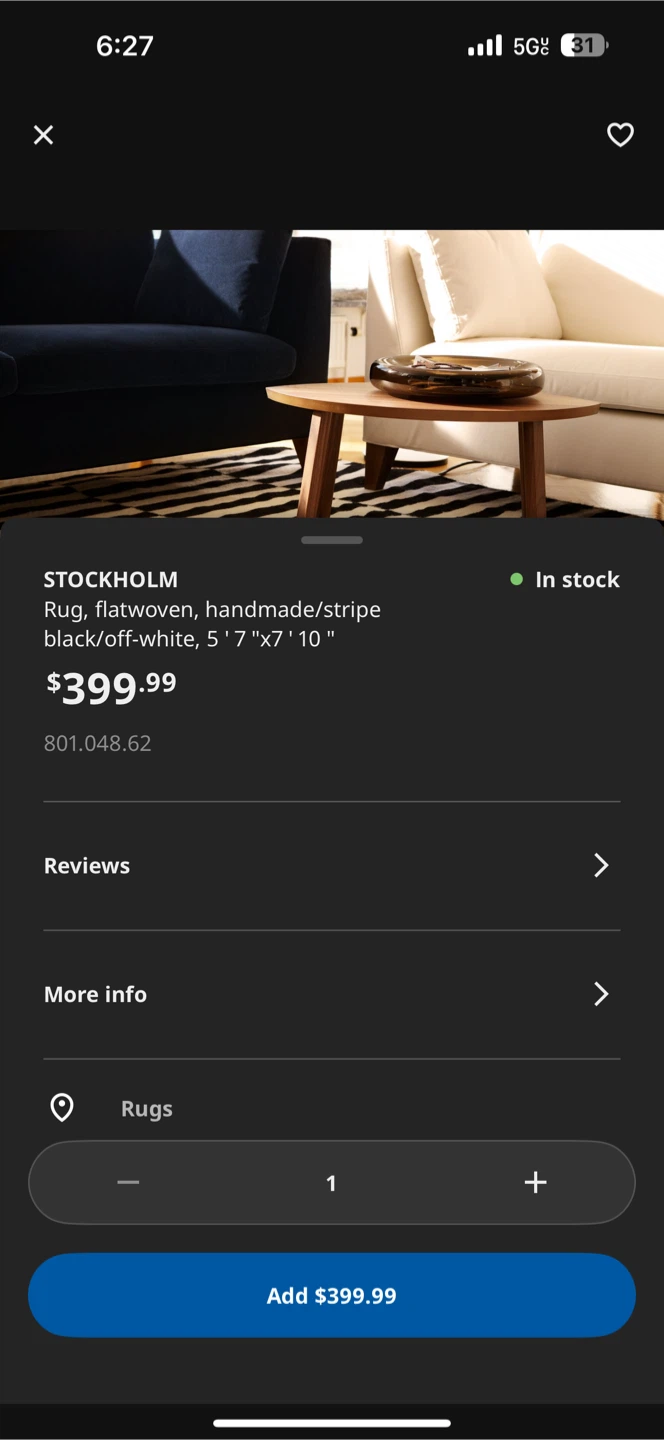 IKEA STOCKHOLM Rug, Black/Off-White, 5'7" x7'10" - photo 5