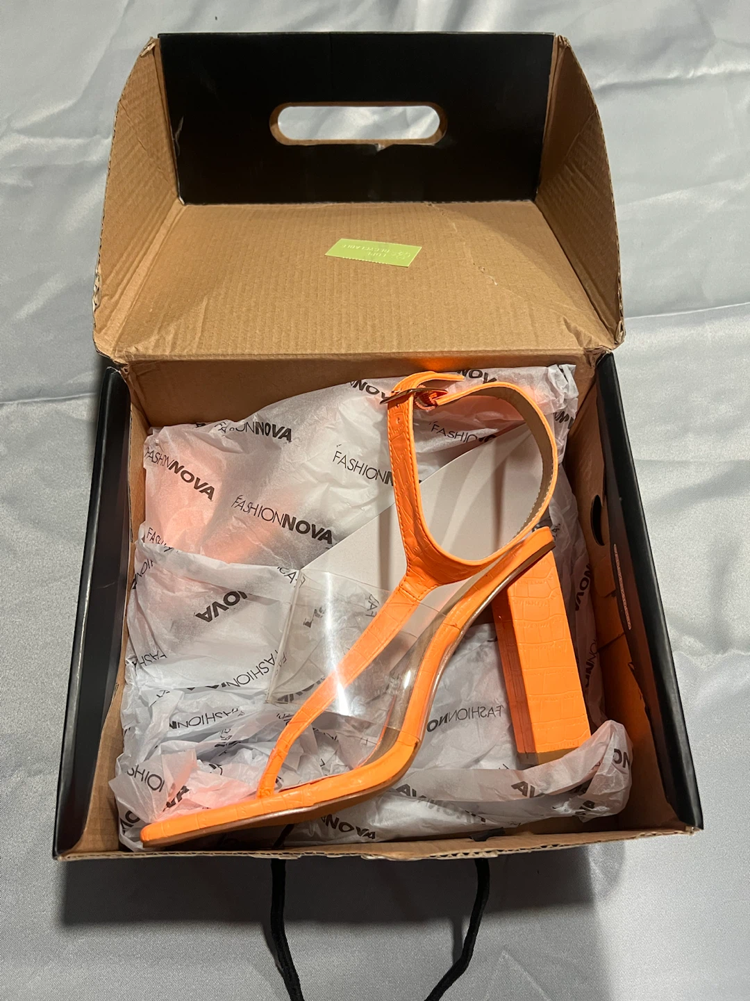 Fashion Nova Women’s Orange Crocodile Strappy Square Toe Ankle