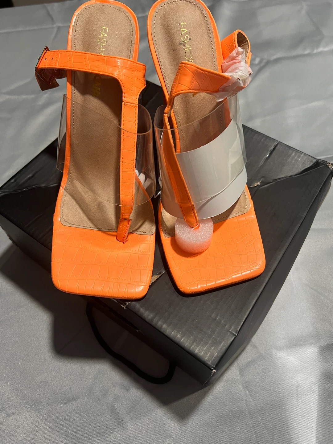 Fashion Nova Women’s Orange Crocodile Strappy Square Toe Ankle - photo 2