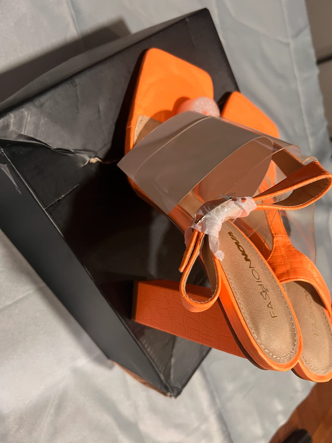 Fashion Nova Women’s Orange Crocodile Strappy Square Toe Ankle - photo 3