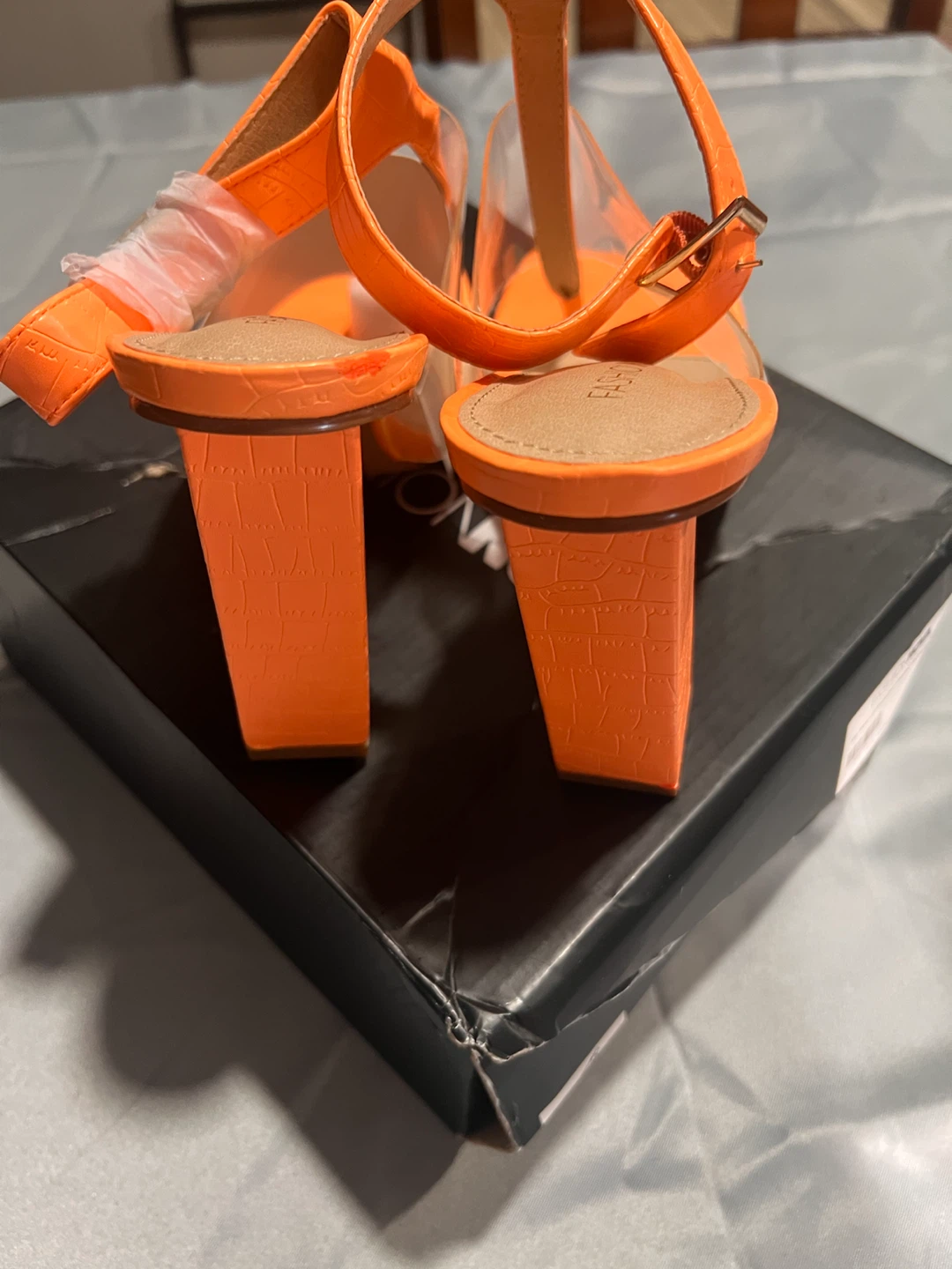 Fashion Nova Women’s Orange Crocodile Strappy Square Toe Ankle - photo 4