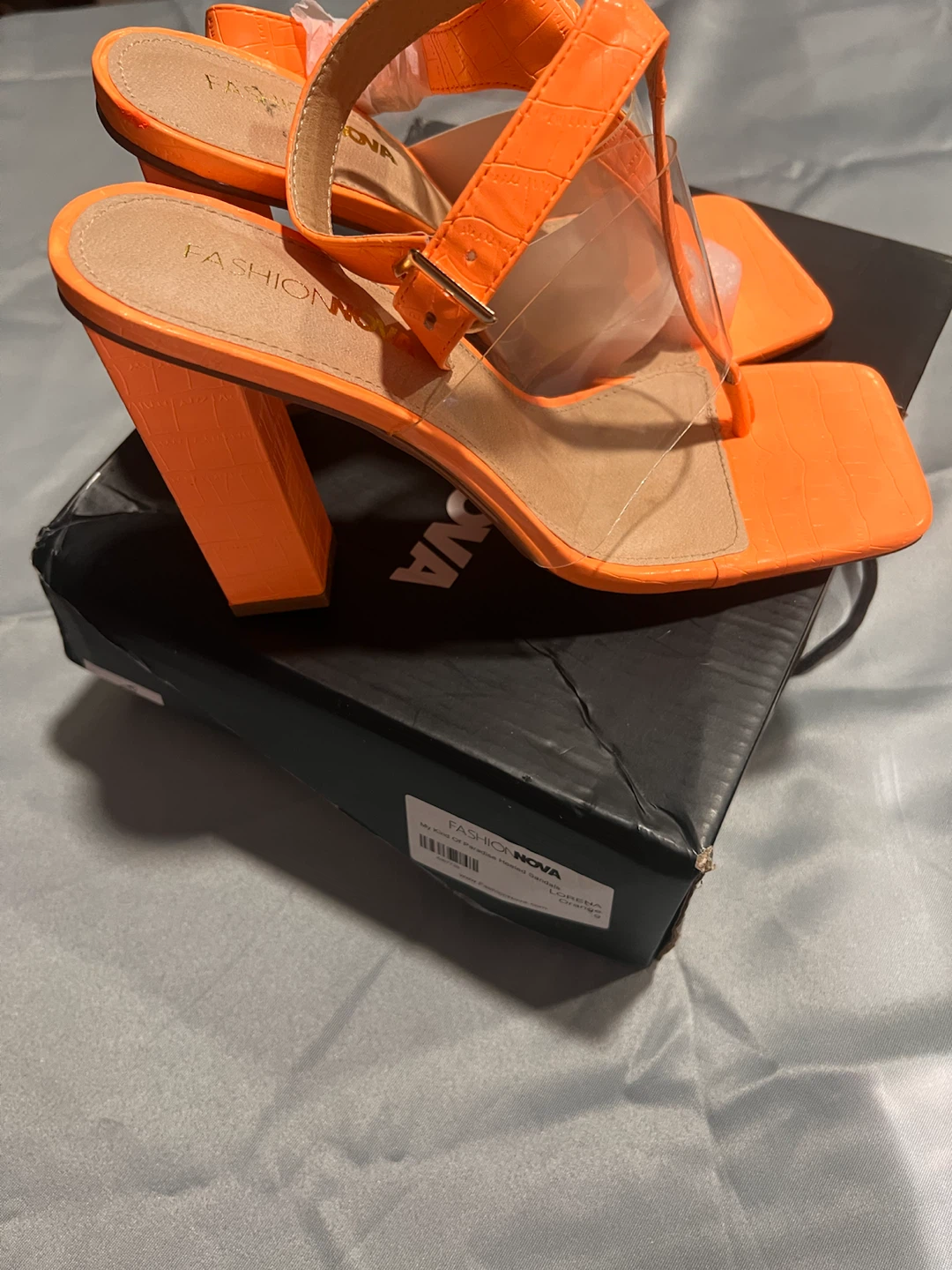 Fashion Nova Women’s Orange Crocodile Strappy Square Toe Ankle - photo 5