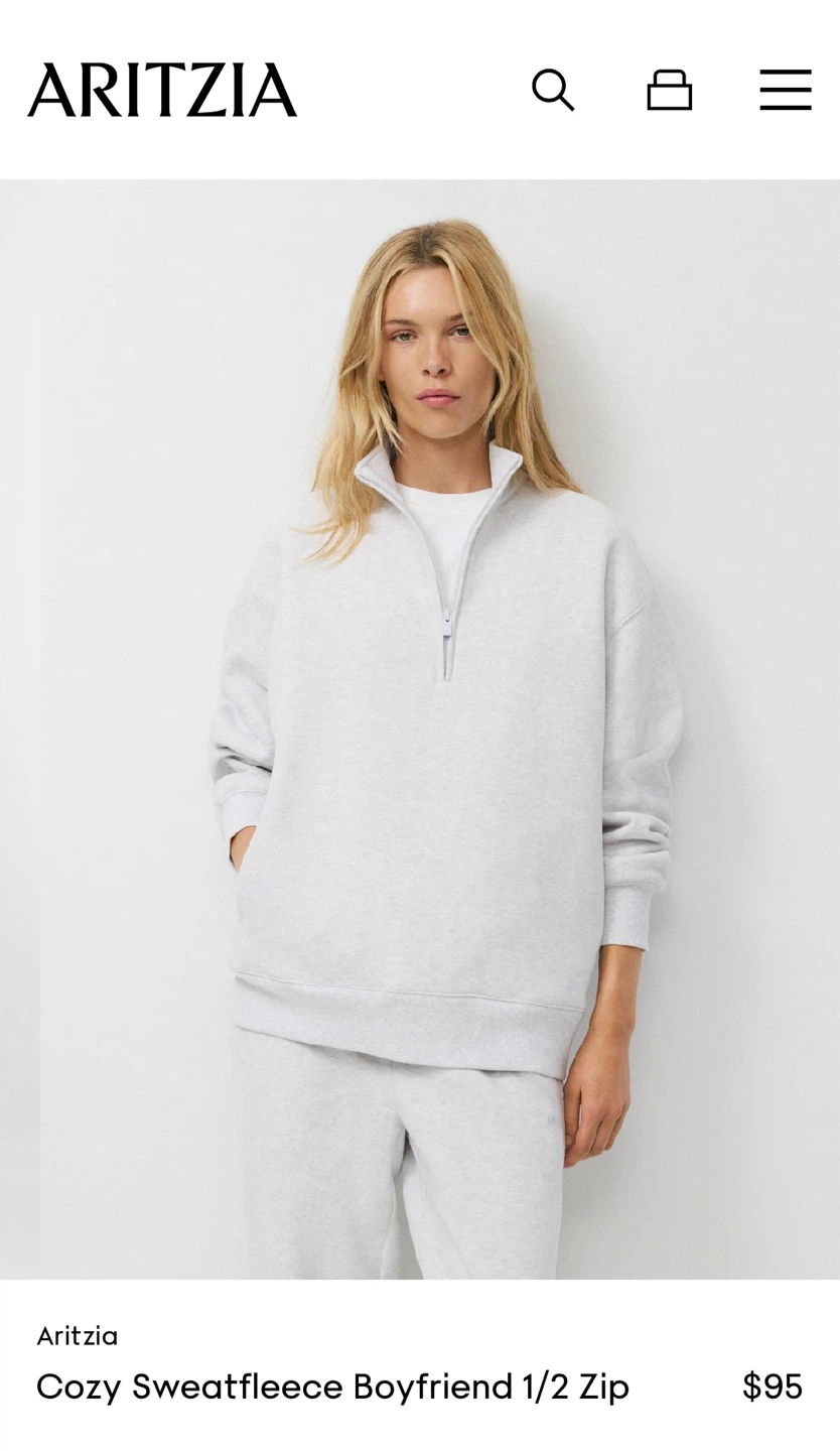 Aritzia Cozy Sweatfleece Boyfriend 1/2 Zip 95$ - photo 2