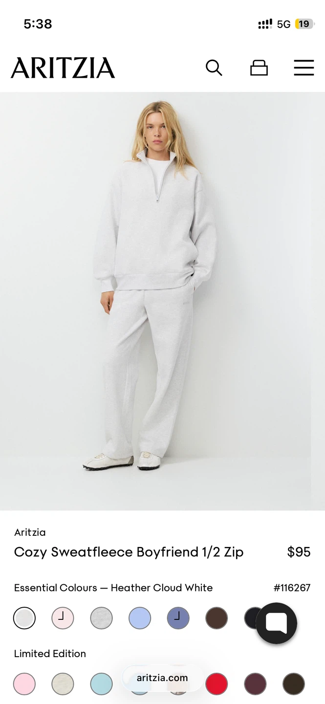 Aritzia Cozy Sweatfleece Boyfriend 1/2 Zip 95$ - photo 3