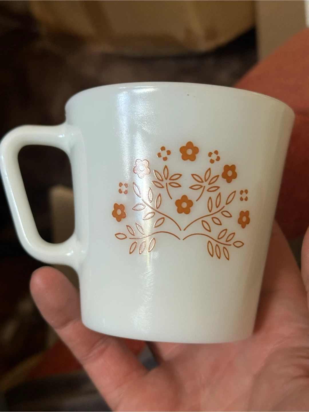 Vintage Pyrex Milk Glass Ginger Flower Mug D Handle