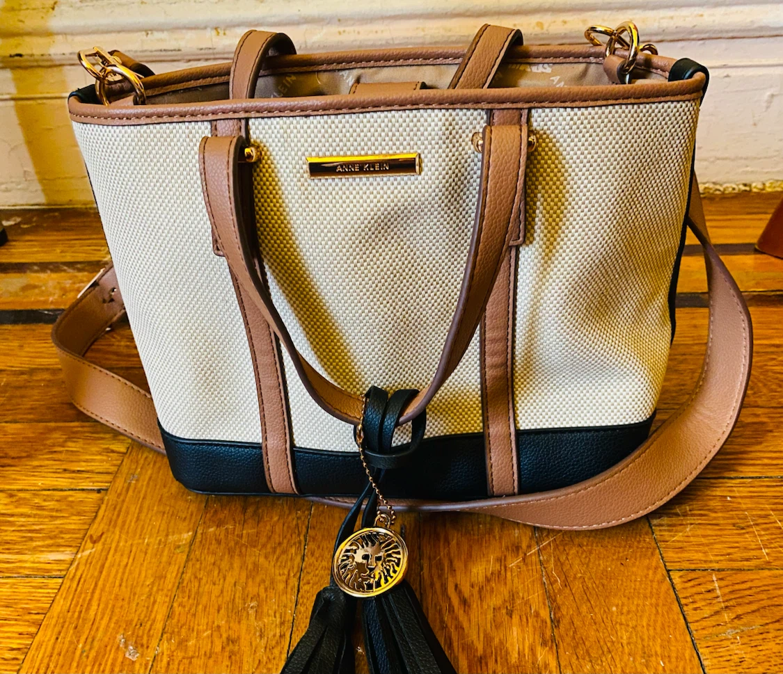 Anne Klein Canvas Tote Bag with Leather Trim