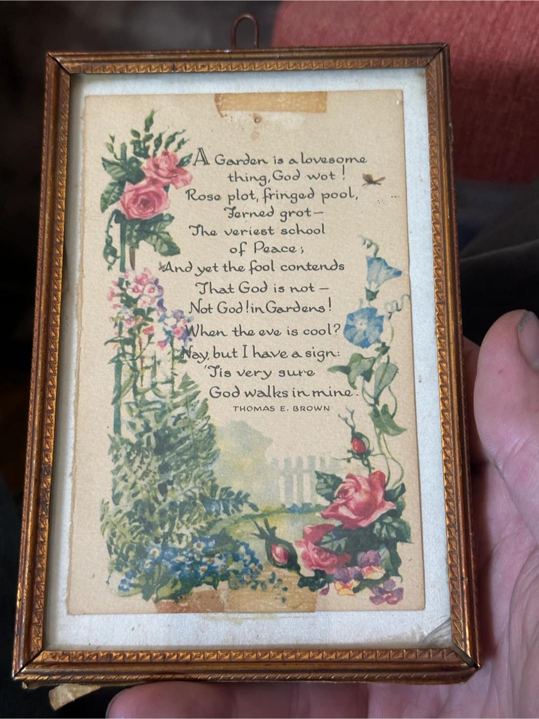 Antique 1920s Framed Garden Motto Poem Print 6x4
