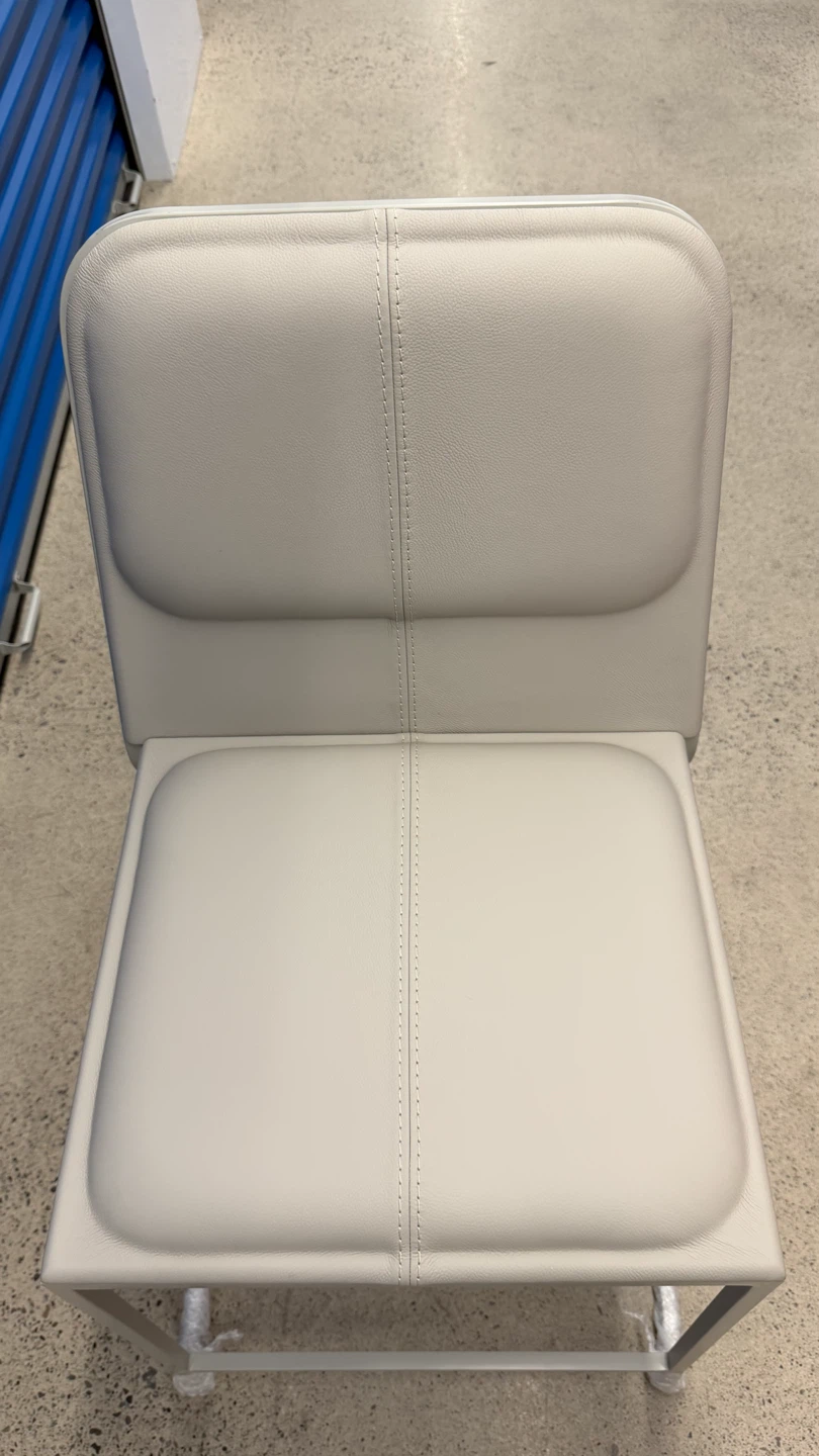 Modern Dining Chair - Beige Faux Leather & Metal Frame