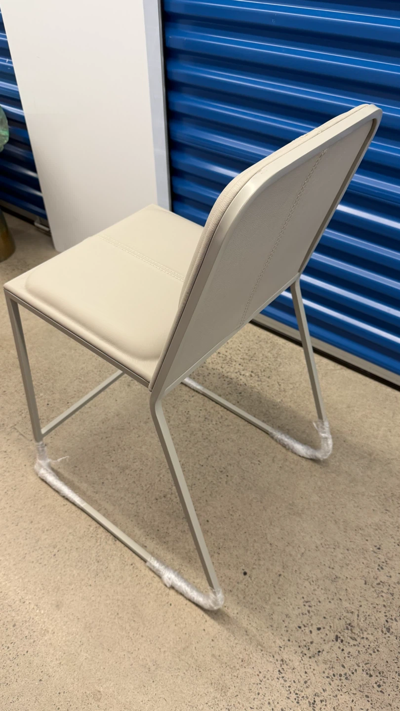 Modern Dining Chair - Beige Faux Leather & Metal Frame - photo 2