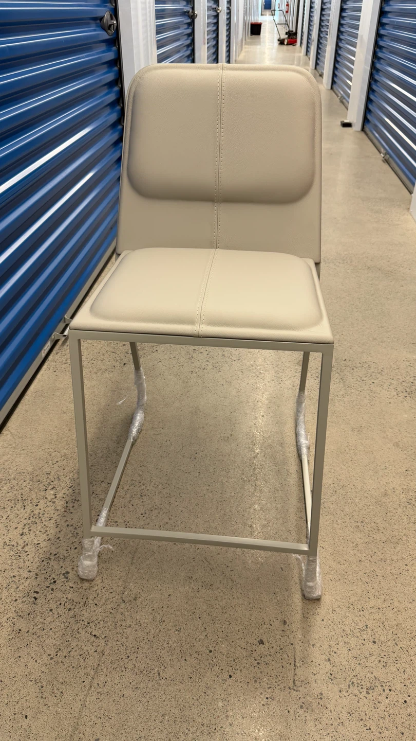 Modern Dining Chair - Beige Faux Leather & Metal Frame - photo 3