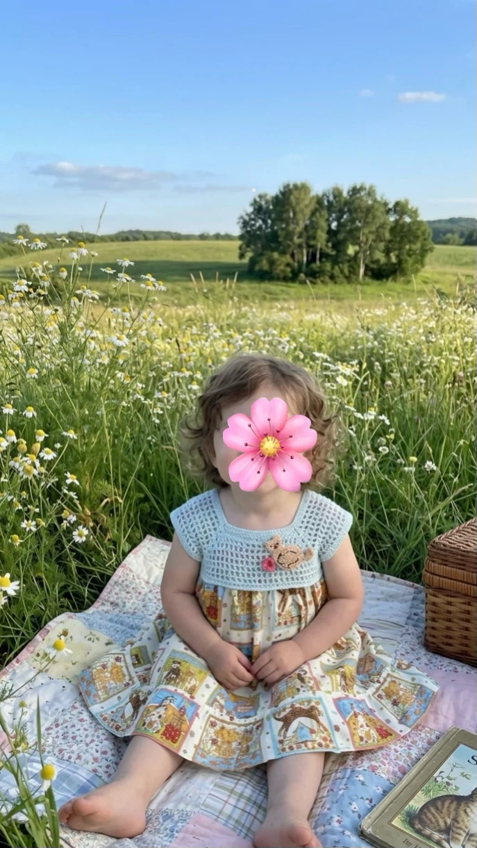 Baby Dress with Cat and Flower Applique