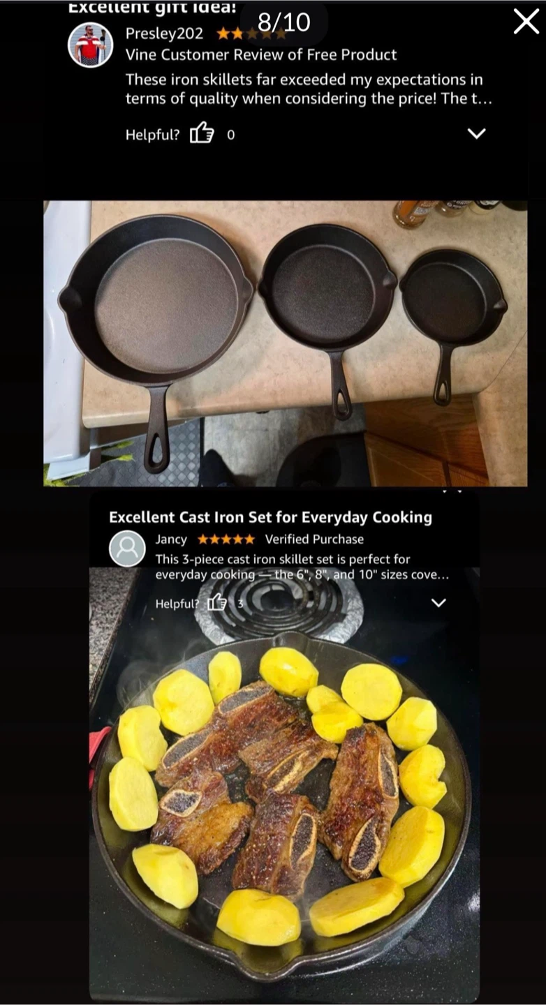 Set of 3 cast iron skillets pans pots - photo 5